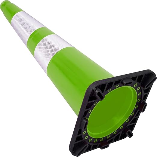Fluorescent Orange/Green PVC Traffic Cones, Heavy Black Base Parking Lot Cone Structurally Stable Weatherproof Road Construction Safety Cones (4, Green, 36" Extra Large)
