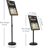11 x 17 Inch Adjustable Pedestal Sign Holder Poster Stand, Heavy Duty Floor Standing Sign Holder Stand Aluminum Snap Open Display Frame for Vertical and Horizontal View Sign Displayed(Black)