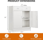 BESFUR Metal Storage Cabinet with 2 Lockable Drawers and 2 Lockable Doors, 36" H White Locking Storage Cabinet with Adjustable Shelf, Metal Cabinet for Home Office, Garage,School, Utility Room