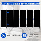Room Divider 6FT Room Partition with Lockable Wheels, (Thicked Metal Base) Room Dividers, Freestanding Indoor Folding Privacy Screens, Portable Fabric Wall Divider for (Black, 132"- 6 Panel)