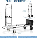 600-Pound 4-Wheel Folding Hand Truck/Cart, Heavy-Duty with Adjustable Height & Length, for Industrial Use and Home Moving