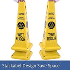 BESEA Caution Wet Floor Signs 8 Pack Heavy Duty Caution Cones to Avoid Slipping When Wet Sign, Yellow 4 Sides Bilingual Printing Avoid Fall Slip Accident for Indoors and Outdoors