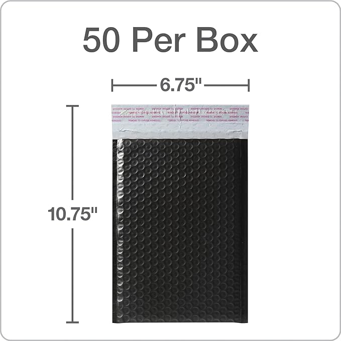 Quality Park Bubble Mailers, 6 x 9, Black Poly Mailers, Padded Envelopes, Shipping Bags, Water Resistant, Self Seal, 50 Per Box (1002351)