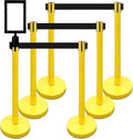 Retractable Stanchion, 6 SPECIALTY Posts + Signframe, 36" Ht, 78" Special Event & Holiday Theme Belt + Bonus Replacement Cassettes + Wall Receiver (YEL Post/Black Belt)