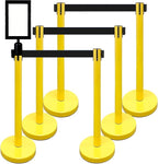 Retractable Stanchion, 6 SPECIALTY Posts + Signframe, 36" Ht, 78" Special Event & Holiday Theme Belt + Bonus Replacement Cassettes + Wall Receiver (YEL Post/Black Belt)