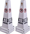 26.5" Caution Cones, 4-Sided Visible Safety Signs with Heavy Rubber Base, Warning for Slip & Fall Prevention, Indoor/Outdoor Use (4, No Parking-White, 26.5 inch)