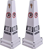 26.5" Caution Cones, 4-Sided Visible Safety Signs with Heavy Rubber Base, Warning for Slip & Fall Prevention, Indoor/Outdoor Use (4, No Parking-White, 26.5 inch)