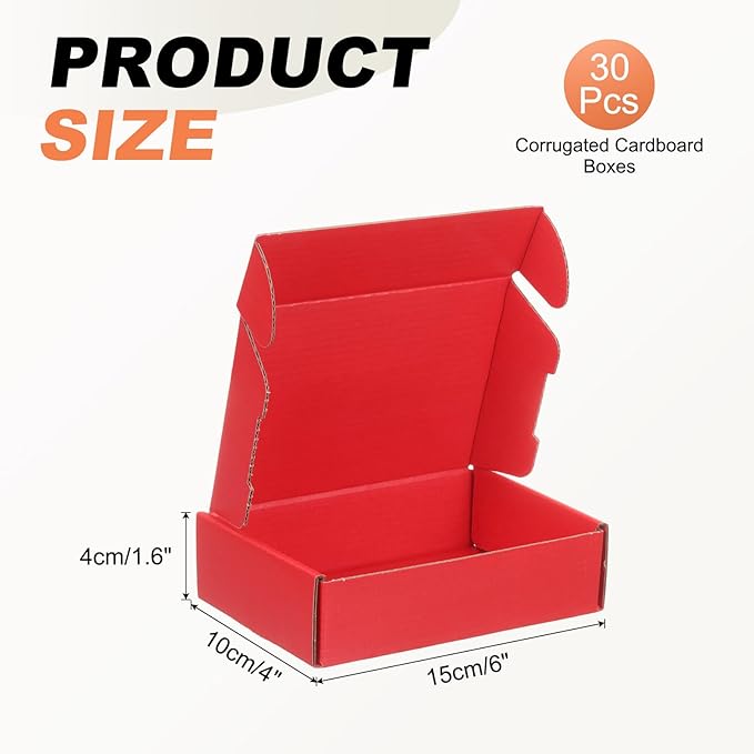 PATIKIL 6 x 4 x 1.6 Inch Shipping Boxes, 30 Pack Color Corrugated Cardboard Box Cute Carton Boxes Literature Mailer for Mailing Packaging Small Business Gift Storage, Red