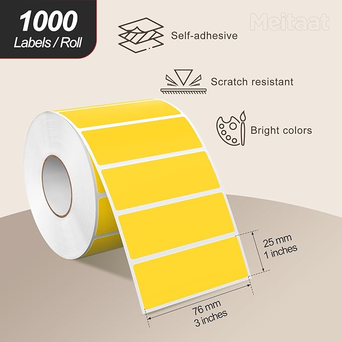 3 × 1 Inches Yellow Rectangle Color Coding Labels 1000 PCS, Self-Adhesive Writable Waterproof Vinyl Blank Sticker Roll for Office Home School Business