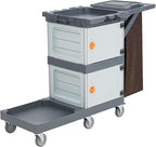 Heavy-Duty Commercial Janitorial Cleaning Cart with Dual Cabinets, 3 Storage Shelves, Vinyl Trash Bag & Smooth-Rolling Wheels – Professional Housekeeping Trolley for Hotels, Schools & Apartments