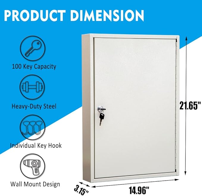 UMEKEN Key Box Wall Mount 100 Position Metal Valet Car Key Cabinet Lock Box with Key Tags, Vehicle Key Holder Lockbox Key Organizer Safe Storage Locker Box, Cream