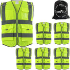 Safety Reflective Work Vest 6 Pack for Men and Women with 8 Pockets and Zipper High Visibility Construction Outerwear