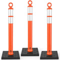 RoadHero 42 Inch Delineator Post with Base, Portable Orange Traffic Delineator Posts Cones with Reflective Collars for Parking Lots, Road Safety, Construction Events (3 Pack)
