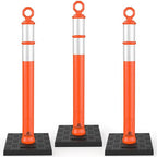 RoadHero 42 Inch Delineator Post with Base, Portable Orange Traffic Delineator Posts Cones with Reflective Collars for Parking Lots, Road Safety, Construction Events (3 Pack)