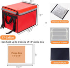 TooCust Red XXL Insulated Food Delivery Bag - 19.7" x 15" x 15", Commercial Insulated Pizza Delivery Bag with Divider, Waterproof & Foldable, 62L Can Hold Up to 7 Boxes of 14" Pizza Box