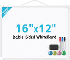MaxGear Double-Sided Dry Erase Board for Wall, 16"x12" Hanging Whiteboard, Small Dry Erase White Board with 3 Markers & 4 Magnets, Portable Whiteboard for Planning, Drawing, Memo, to Do List