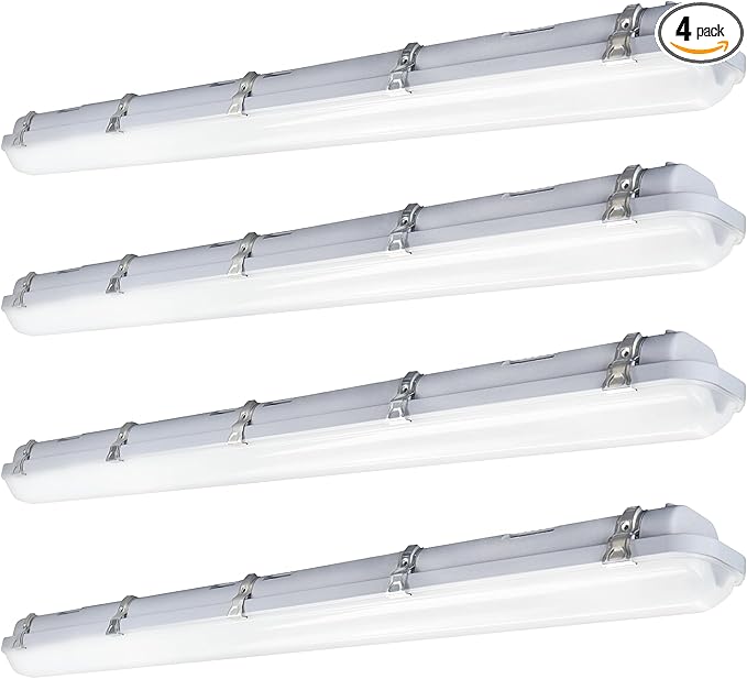 JTT 4FT LED Vapor Tight Light, 60W/50W/40W IP65 Waterproof LED Outdoor Indoor Shop Light 6000K/5000K/4000K CCT, Vapor Proof Fixture for Garage Shop Basement Barn Car-Wash, 4-Pack ETL Listed
