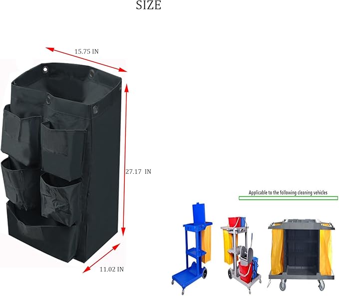 Replacement Janitorial Cart Bag with 5 Pockets,25 Gallon Housekeeping cart Bag High Capacity Waterproof Thickened Commercial Janitorial Cleaning Cart Bag with 6 Brass Grommets