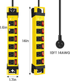 Heavy Duty Power Strip,6 Outlets Metal Power Strip with Individual Switch & Cord Management,Mountable Surge Protector 1200J,10FT Extension Cord(Yellow,10 FT)