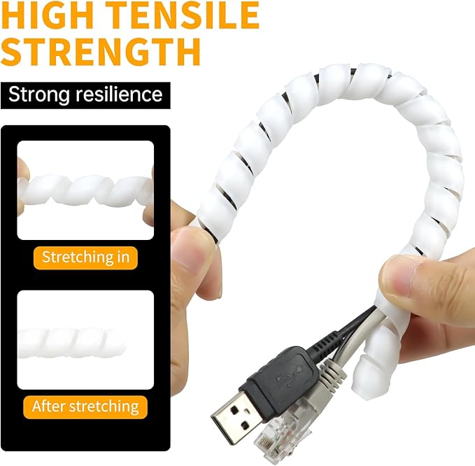 Spiral Wire Wrap, 9.84ft, 16.4ft, 33ft Spiral Cable Wrap Sleeve Hose for Computer, Power, Audio & Video Cords Stop Cord Tangle and Detangler (White, 8mm (5/16")-33ft)