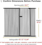 Lumizone Extra Tall Cat Gate 55.12" High Pressure Mounted Extra Wide 2025 New (17 Sizes) 1.37" Gap No Drilling Auto-Close One-Handed Operation Tall Pet Gate for Dogs(Black, 55.12" H x 67.72"-71.84" W)
