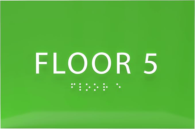 6" X4" Floor 5 Sign - ADA Compliant Tactile Graphics Grade 2 Braille Text | Wall Mount Plastic Directional Assistance, Floor Number Sign for Office, Schools, Hospitals, Apartments