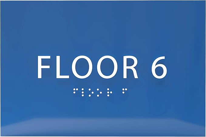 6" X4" Floor 6 Sign - ADA Compliant Tactile Graphics Grade 2 Braille Text | Wall Mount Plastic Directional Assistance, Floor Number Sign for Office, Schools, Hospitals, Apartments