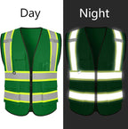 Safety Vest Customize Logo with 5 Pockets & Zipper Reflective High Visibility Vest Class 2 Outdoor Workwear