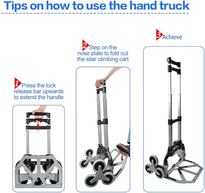 Heavy Duty 6-Wheel Stair Climbing Cart - 300lb Capacity Folding Hand Truck, All-Terrain Aluminum Trolley w/Adjustable Handle - Perfect for Groceries, Deliveries, Apartments