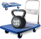 Foldable Push Cart Dolly 660 lbs, Capacity Heavy Duty Moving Platform Trucks Hand Cart with 360° Swivel Wheels for Home Garden Warehouse Garage Workshops