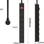 KF 6 Outlet Metal Wall Mount Power Strip, 2100J Surge Protection Heavy Duty Power Strip, 15A/1875W Mountable Power Strips with Upgraded Switch, 14AWG 12FT Power Cord