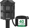 TiFFCOFiO Outdoor Power Strip with Stake Waterproof, 10 FT Extension Cord, 6 Grounded Outlets for Outdoor Lights, 14 AWG, 15A/1875W, ETL Listed (40 FT)