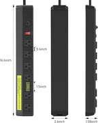 JUNNUJ Heavy Duty Metal Power Strip 20 Amp, High Amp Surge Protector 6 Outlet, 20A Power Strips Workshop Industrial Outlets Wide Spaced 6-20R T-Slot with Circuit Breaker, 12 Gauge Extension Cord 15ft