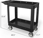 550LBS Utility Cart, 2-Tier 40x17 Inch Utility Cart with Wheels,Heavy Duty Service Cart-Lipped Shelves,Ergonomic Storage Handle and Swivel Wheels for Warehouse, Garage, Cleaning,Black