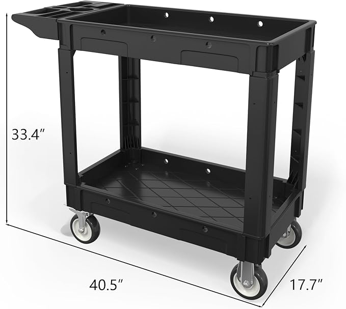 550LBS Utility Cart, 2-Tier 40x17 Inch Utility Cart with Wheels,Heavy Duty Service Cart-Lipped Shelves,Ergonomic Storage Handle and Swivel Wheels for Warehouse, Garage, Cleaning,Black