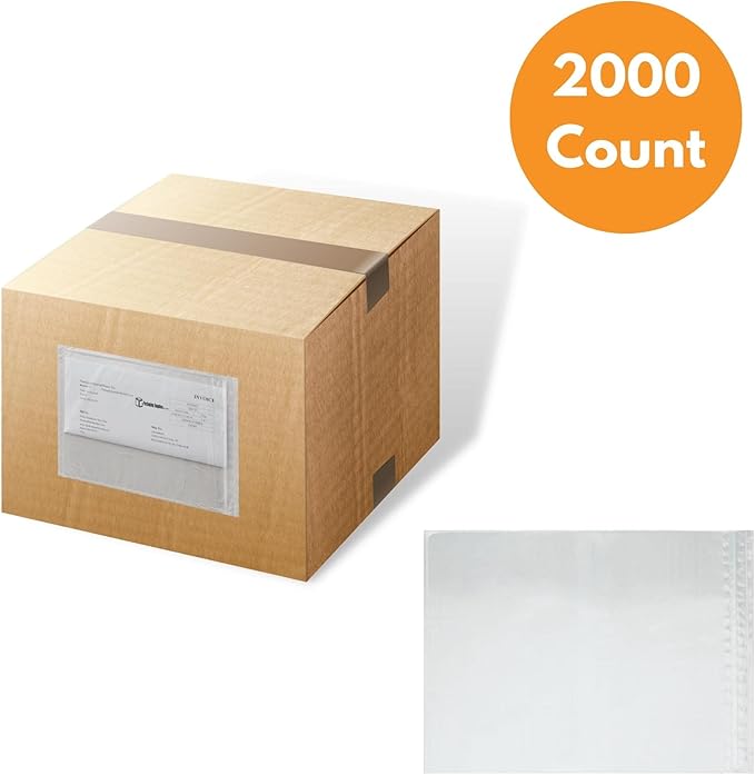 PSBM 2000 PCS 5 x 10 Inch Clear Reclosable Packing List Envelopes, Shipping Pouches/Sleeves for Mailing Labels, Invoices, Documents and Packing Slips