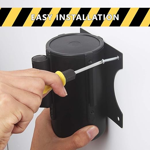 A-KARCK Wall Mount Retractable Belt 16 Foot 2 Packs, Crowd Control Wall Barrier with Steel Case Black and Yellow Belt Works in Any Weather Conditions