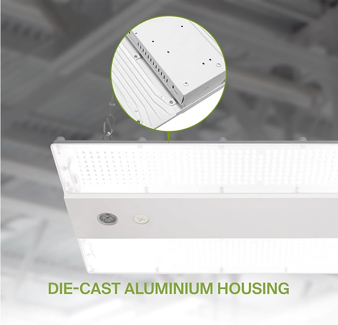 ASD LED Linear High Bay Light Fixture, Commercial Shop Lighting | 3CCT, Dimmable, Power Adjustable, DLC Premium, UL Listed | 500W 78000LM 3500-5000K 200-480V | Warehouse, Garage, Workshop Lamp | White