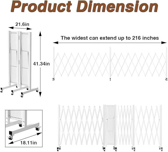Expandable Driveway Gate for Outdoor Fence, 207" Wide Portable Expandable Barricade Gate with Casters, Accordion Fence for Dogs Outside with Gate, Outdoor Metal Fence Gate for Yard Adjustable, White
