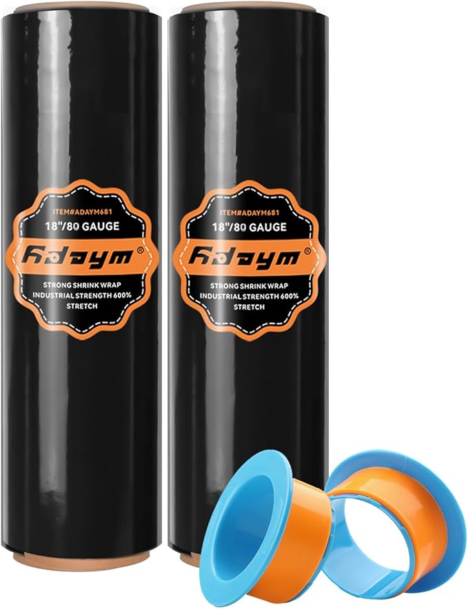 ADAYM 17.5" x 1500' Stretch/Shrink Wrap Roll (2 Rolls) - Plastic Wrap for Moving, Heavy Duty 80 Gauge, 600% Stretch for Packing, Pallets, Shipping&Furniture Protection with Handles