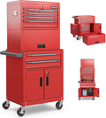 Goplus Tool Chest, 6 Drawers 3-in-1 Extra Large Tool Storage Cabinet with 4” Universal Lockable Wheels, Auto Lock, Protective Liner, Heavy Duty Rolling Tool Box for Garage, Workshop