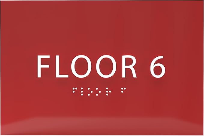 6" X4" Floor 6 Sign - ADA Compliant Tactile Graphics Grade 2 Braille Text | Wall Mount Plastic Directional Assistance, Floor Number Sign for Office, Schools, Hospitals, Apartments
