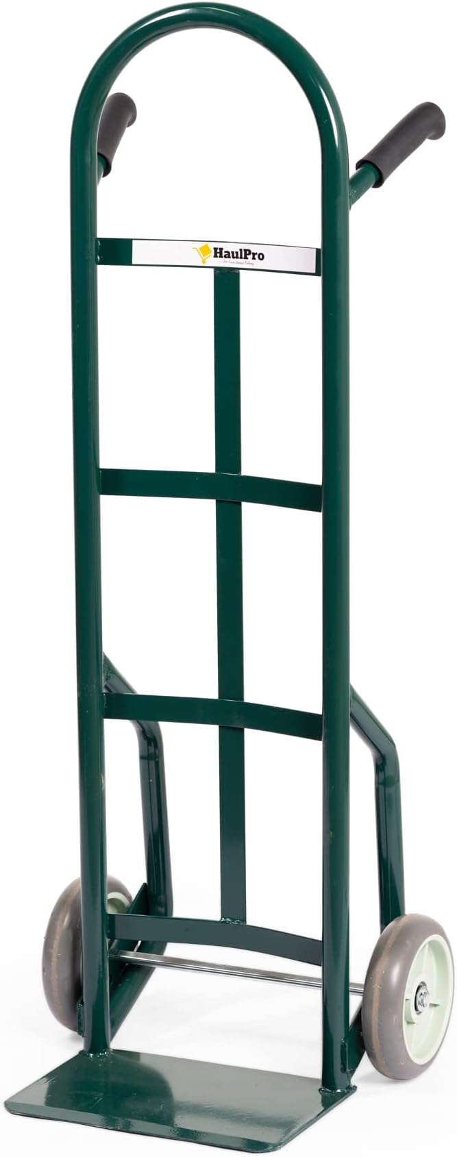 HaulPro Heavy Duty Hand Truck with Double-Grip Handle - Steel Dolly Cart for Moving - 800 Pound Capacity - 8" - Rubber Wheels - 50" H x 18.5" W with 14" x 9.5" Nose Plate - Green