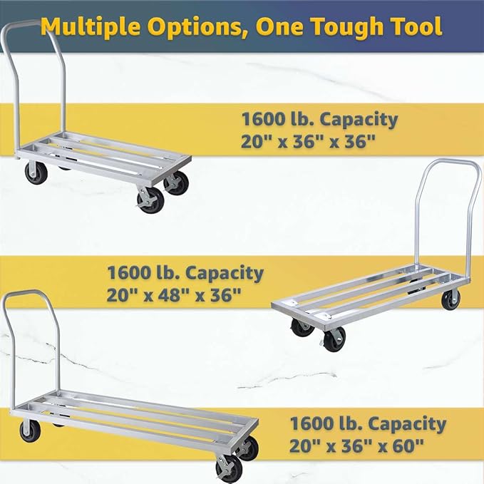 20" x 48" Mobile Aluminum Dunnage Rack - 1600 lb. Capacity with Handle, Heavy-Duty Rolling Platform Truck, NSF Storage Rack with Casters for Commercial Kitchen, Warehouse, Food Service