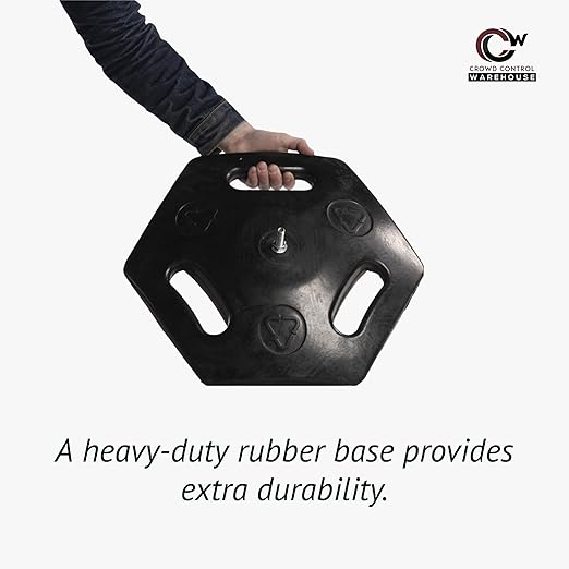 CCW Series WBB-200 Set of 2 Outdoor Safety Rubber Base Stanchion Retractable Belt Barriers - Easy to Assemble, No Tools Required (11 Foot Belt, Light Blue Belt with Yellow Post)