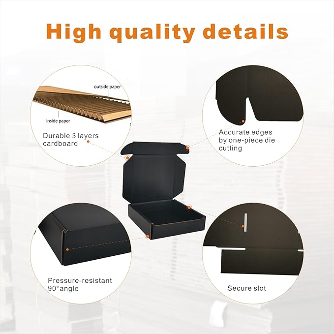 50 Pack 4x4x1'' Small Shipping Boxes, Corrugated Cardboard Mailers for Business, Black (CM441B)