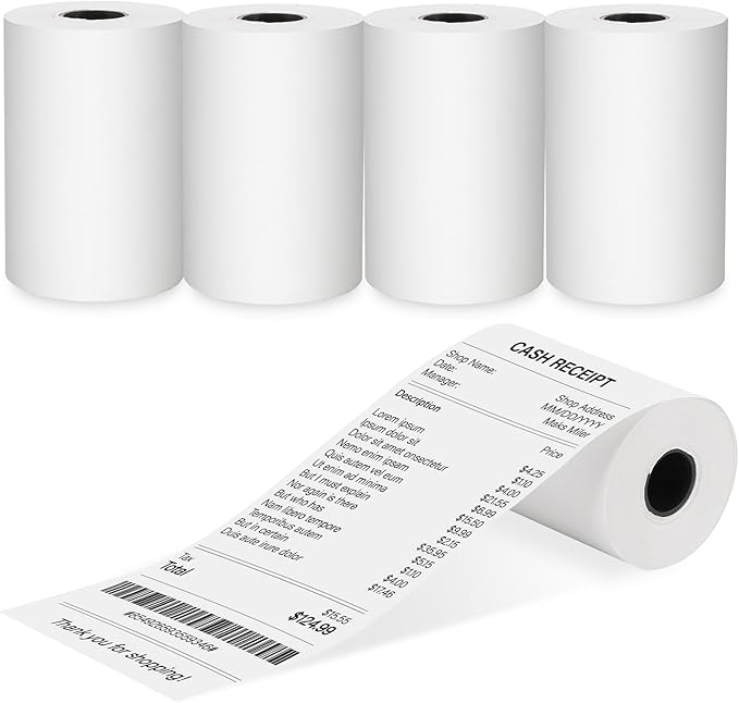 (5 Rolls) 2 1/4 x 50 Thermal Receipt Paper Rolls, POS Cash Register Paper Rolls, BPA Free 2.25x50ft Long Per Thermal Paper Receipt