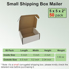 50 Pack 5x5x2'' Small Shipping Boxes, White Corrugated Cardboard Literature Mailers, Mailing Packaging Supplies for Small Business (W552-50)