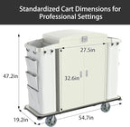 Heavy Duty Metal Housekeeping Janitorial Cart with Wheels,Silent Casters,Locking Large Capacity Cabinets,Cleaning cart for Housekeeping/Commercial Facility/Hotel/Stadium/School