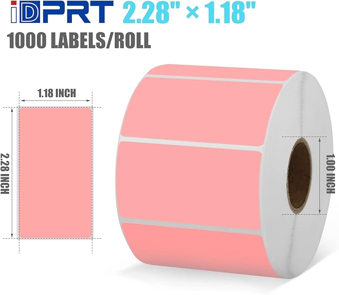iDPRT 2.28' 1.18' Multi-Purpose Direct Thermal Labels (58mm30mm), Self-Adhesive Thermal Sticker for Address, Barcode, Compatible with iDPRT, Rollo, Zebra, etc, 1 Roll - 1000pcs, Pink